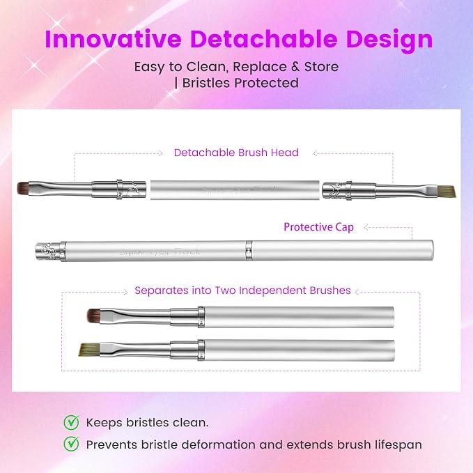 Nail Clean Up Brush, Double-Ended Flat & Fine Angled Acetone Resistant Nail - Image 6