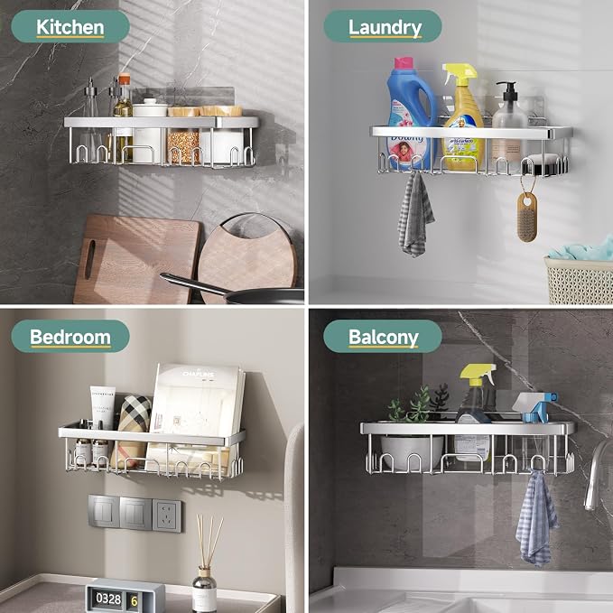 Veken Adhesive Shower Caddy 5-Pack, Heavy Weight Bearing, Large Wall Mounted - Image 7