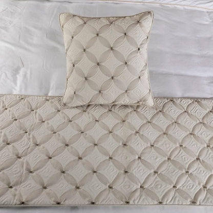 The HomeCentric King Queen Twin Ivory Bed Runner Without Pillow Cover, CA King Size 86"x18" Bed Runner Without Pillow Cover, Linen Quilted & Embroidery, Modern Contemporary - Tender Love