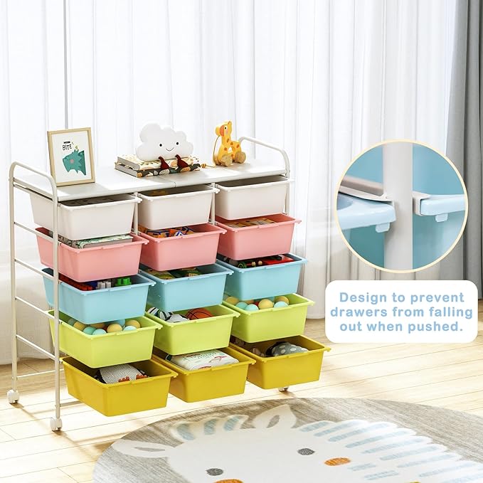 15 Drawers Rolling Cart With Wheels, Plastic Storage Drawer With Metal Frame - Image 4