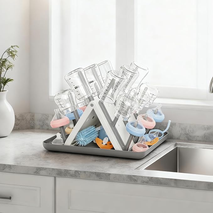 Large Baby Bottle Drying Rack, Space Saving 18 Hooks Slope Travel Bottle Dryer - Image 4