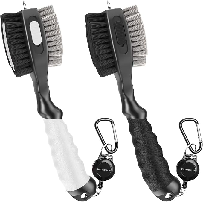 THIODOON 2 Pack Golf Club Brushes and Groove Cleaner 2 ft Retractable Zipline by THIODOON