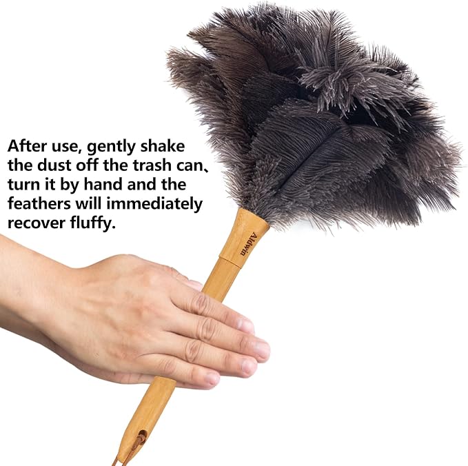 Genuine Ostrich Feather Duster, 16 inch Gray Ostrich Feather Duster - Image 5