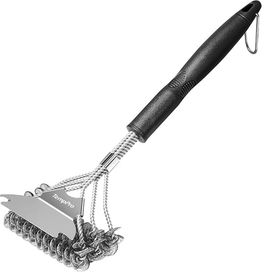 TempPro BBQ Grill Brush with Wide Scraper, Bristle-Free Stainless Steel by TempPro