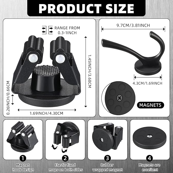 4 Pcs Magnetic Double Hooks Magnetic Coat Hooks Magnetic Mop Broom Holder - Image 2