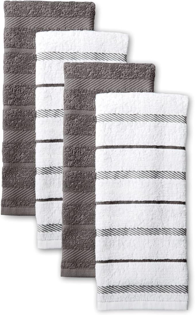 KitchenAid Albany Kitchen Towel 4-Pack Set, Charcoal Grey/White by KitchenAid