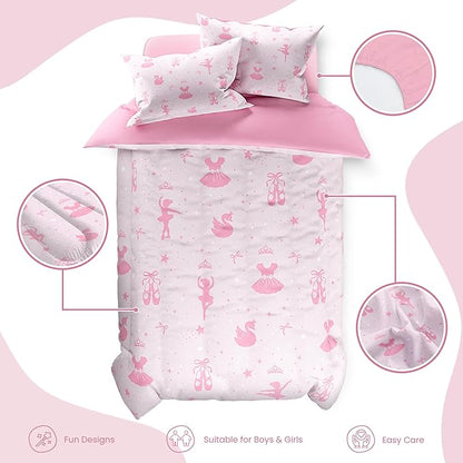 SANDJEST Ballerina Comforter Set Twin Size 68x86in for Kids Girls, Microfiber 3 Pcs Bedding Set Includes 1 Comforter, 1 Pillowcase, 1 Fitted Sheet, Nursery Room Decor