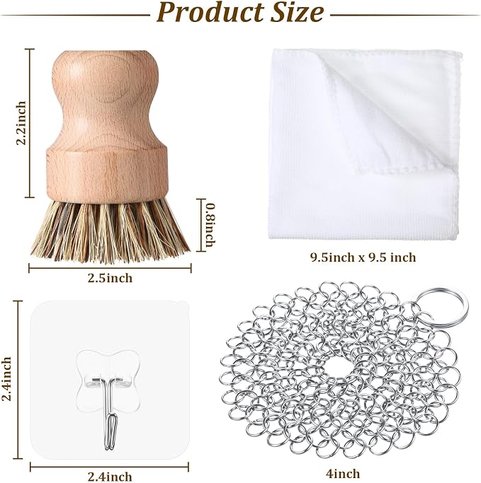 Patelai 7 Pieces Cast Iron Cleaner Set Include Stainless Steel Chainmail - Image 2