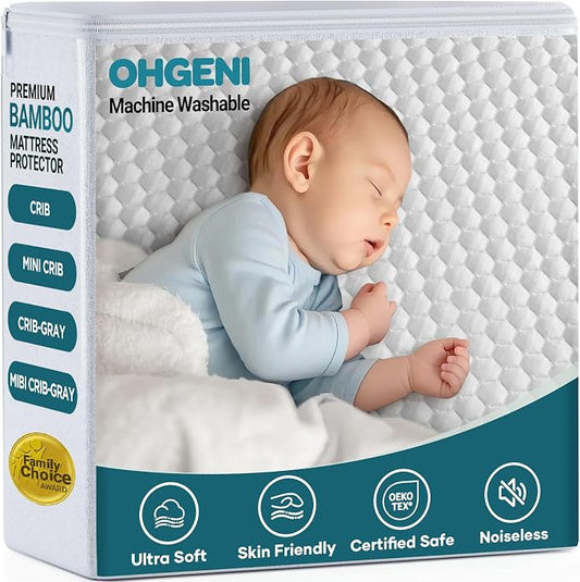 OhGeni 100% Waterproof Mattress Protector, Mini Crib Size Mattress Pad by OhGeni