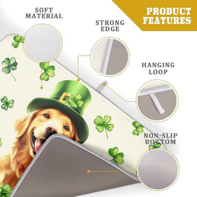 St Patrick's Day Dog Dish Drying Mat 18x24 inch Green Shamrock Dishes Pad - Image 4
