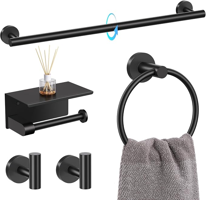 TQKAG 5 Piece Bathroom Towel Bar Holder Sets Matte Black Bathroom Hardware Set by TQKAG