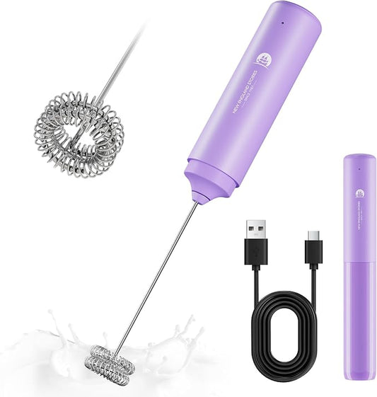 Rechargeable Milk Frother Handheld, 2-IN-1 Dual Spring Whisk Electric Frother by NewEnglandStories