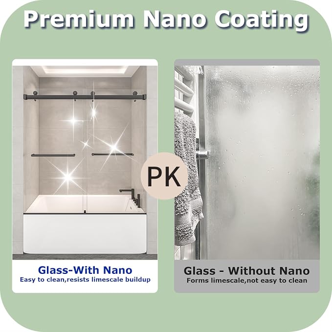 54"-60" W x 60" H Frameless Bathtub Shower Door, Double Sliding Shower Door - Image 4