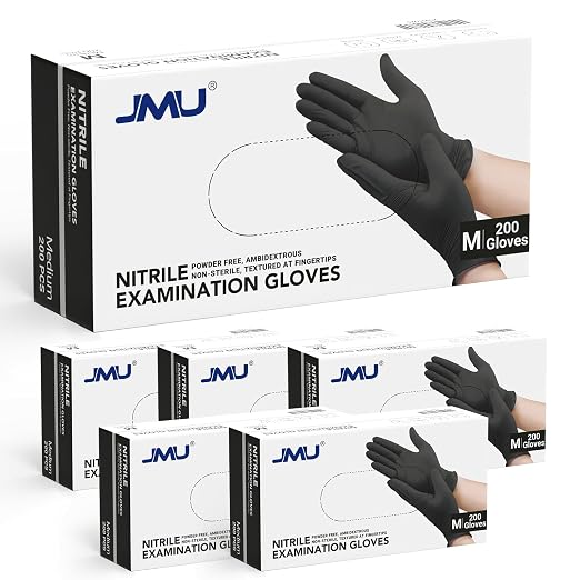 JMU Black Nitrile Gloves Medium Bulk, Case of 1200, Latex Free Powder Free by JMU