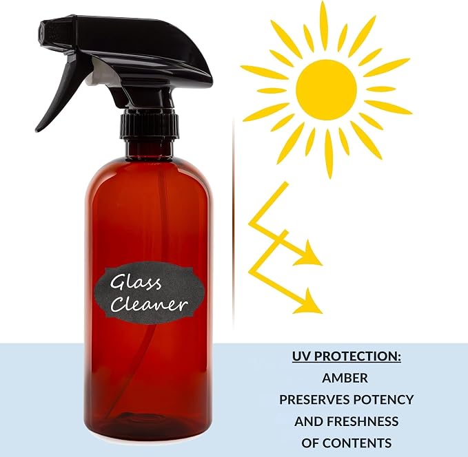 Cornucopia Brands 16oz Amber PLASTIC Spray Bottles w/Heavy Duty Mist & Stream - Image 7