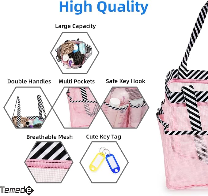 Temede Mesh Shower Caddy Tote, Large Shower Caddy Basket Portable, Quick Dry - Image 3