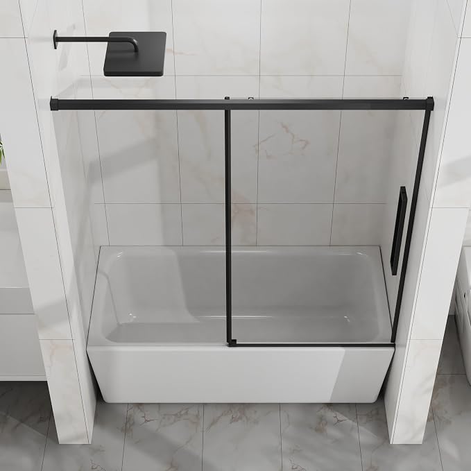 Semi-Frameless Sliding Bathtub Door 60" W x 58" H, 1/4" Clear Tempered Glass - Image 2