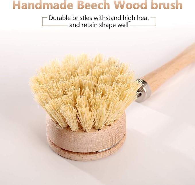 Boao Dish Brush with Beechwood Handle with 2 Replacement Heads Natural Wood - Image 6