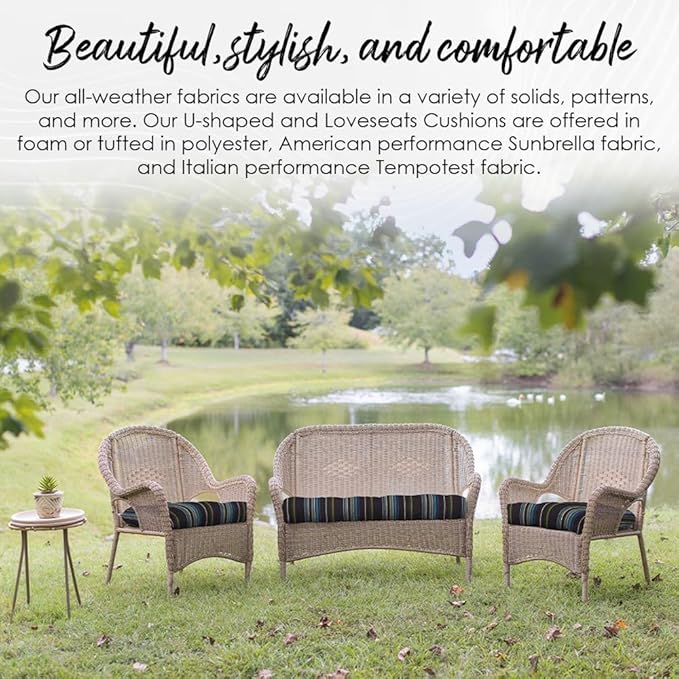 RSH DECOR: Tufted U-Shape Wicker Seat Cushions Set of 2 | 19” x 19” | All-Weather Spun Fabric | Water-Resistant | Outdoor Chair Cushions for Patio Furniture | Gregoire Fresco