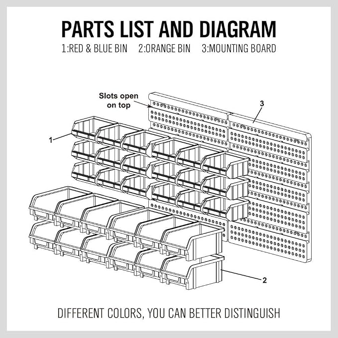 HORUSDY Wall Mounted Storage Bins Parts Rack 30PC Organizer Garage Plastic Shop - Image 8