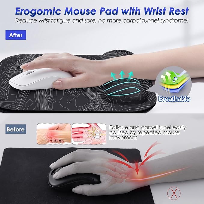 Gimars Large Smooth Superfine Fibre Memory Foam Ergonomic Mouse Pad Wrist Rest - Image 3