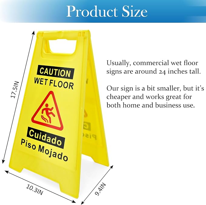 4-Pack Caution Wet Floor Sign, 17.5" Height, Bright Yellow, Double-Sided - Image 2