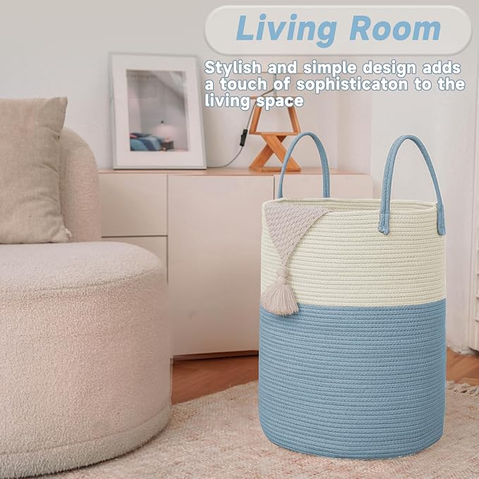 Large Woven Laundry Basket Hamper, 100L Cotton Rope Storage Bin - Image 3