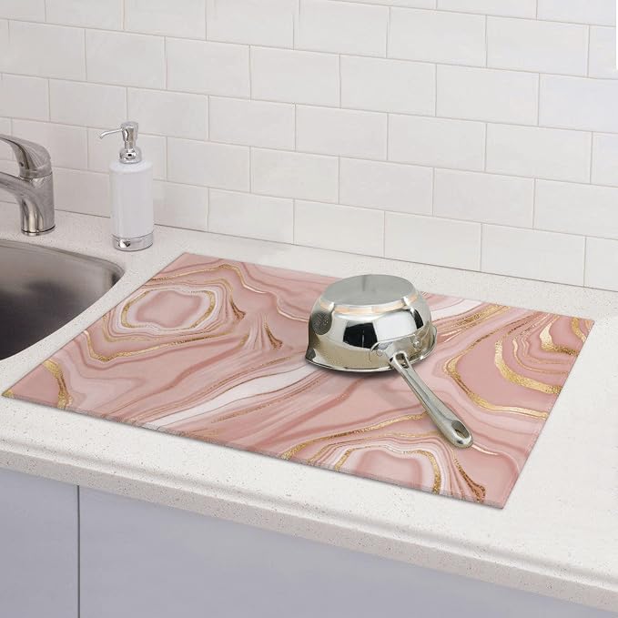 Pink Golden Dish Drying Mat for Kitchen Counter Absorbent Reversible Rose Pink - Image 5