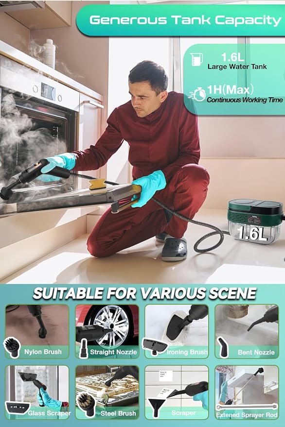 Handheld Steam Cleaner with Handle Control, 1.6L Large Water Tank, 3-Level - Image 5