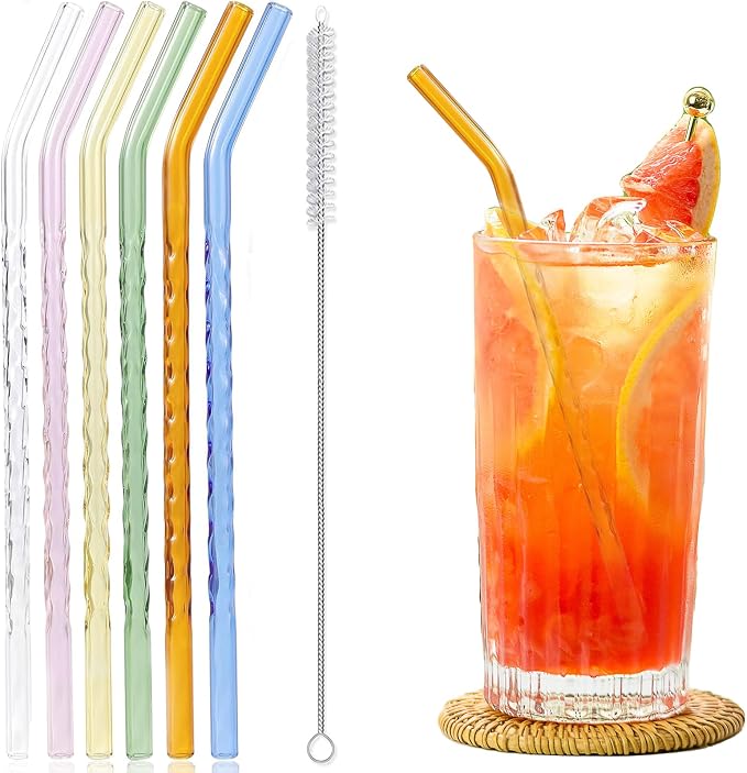 6-Pack Reusable Glass Straws Set, Cute Colorful Straws by CteaTs