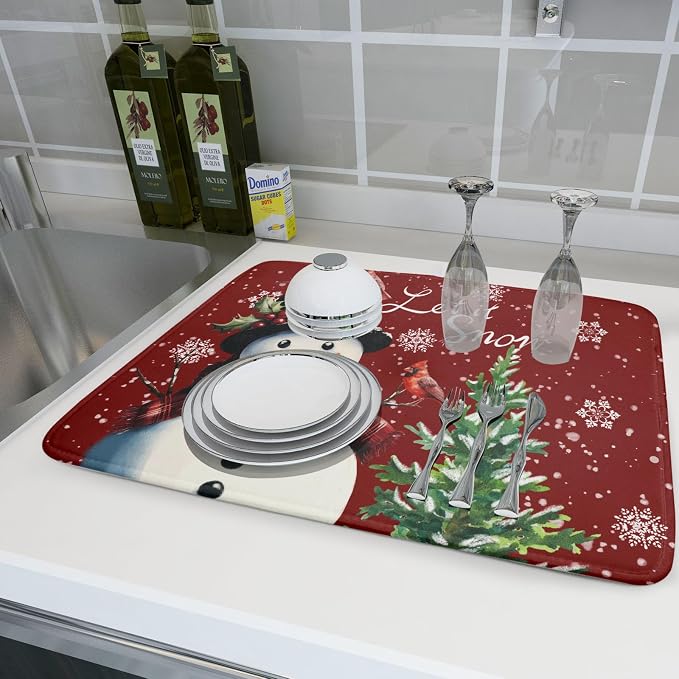 Winter Snowflake Red Dish Drying Mat - Image 6