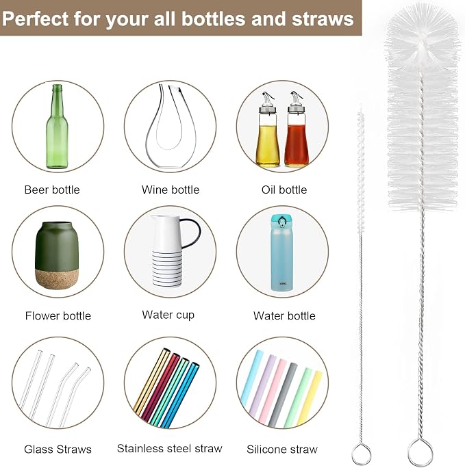 8 Pcs Bottle and Straw Cleaner, Long Deep Nylon Brush - Image 4
