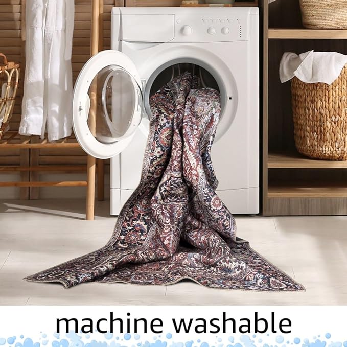 Keen Home Design 10x14 Rug - Machine Washable Area Rug with Non-Slip Backing, Ideal for Living Room, Dining Room, Bedroom - Vintage, Easy Clean, Durable, Low Pile Rug - (9'7" x 14')