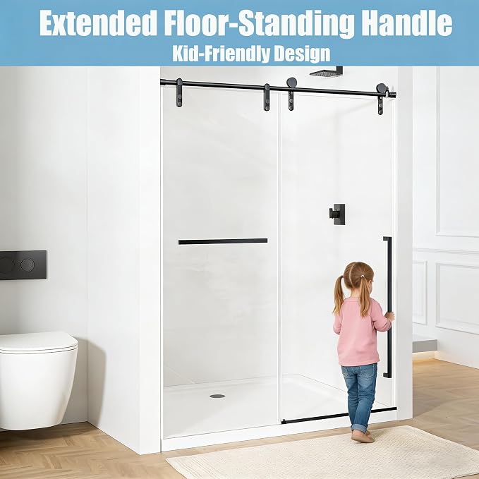 Frameless Shower Door, 44-48" W x 76" H 5/16" 8mm Glass Sliding Shower Doors - Image 3
