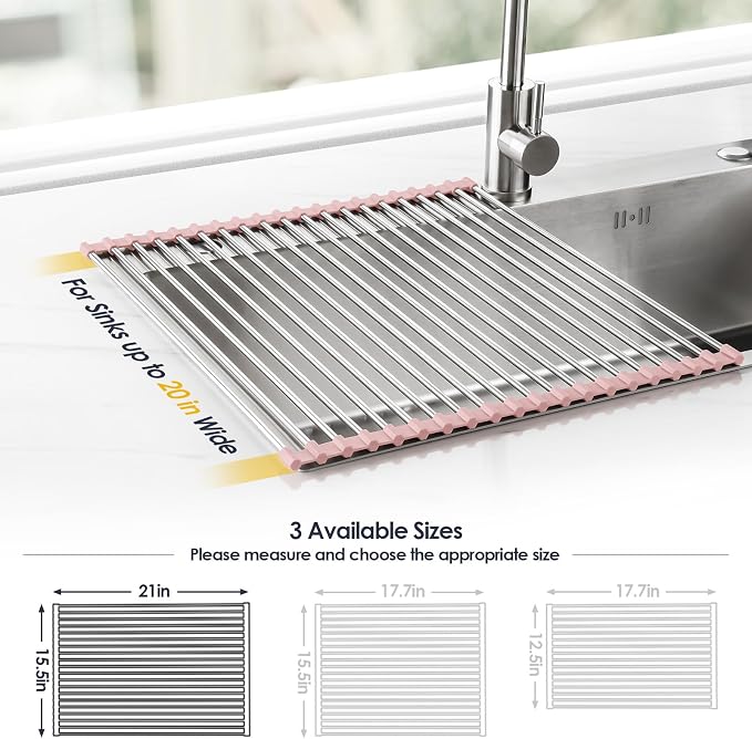 Tomorotec 21" x 15.5" Roll Up Dish Drying Rack Over Sink Drying Rack Sink Cover - Image 4