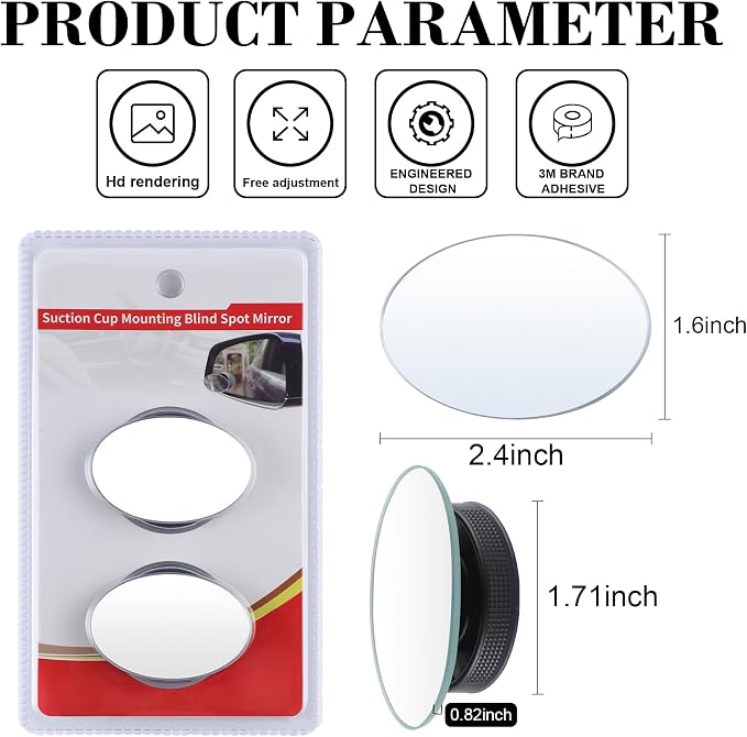 LivTee Blind Spot Car Mirror, Oval HD Glass Frameless Convex Side Mirror - Image 3