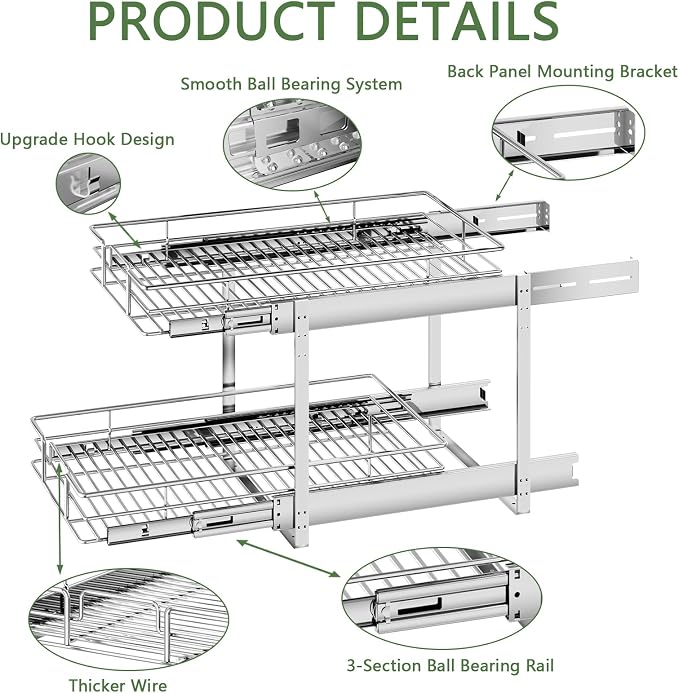 2 Tier Individual Pull Out Cabinet Organizer 12½" W x 21½" D, Heavy Duty - Image 7