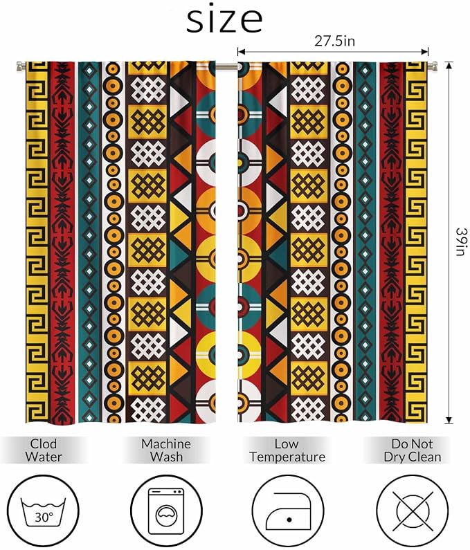 Kente Pattern Kitchen Curtains African Ancient Ethnic Tribal Geometrical Motifs - Image 2
