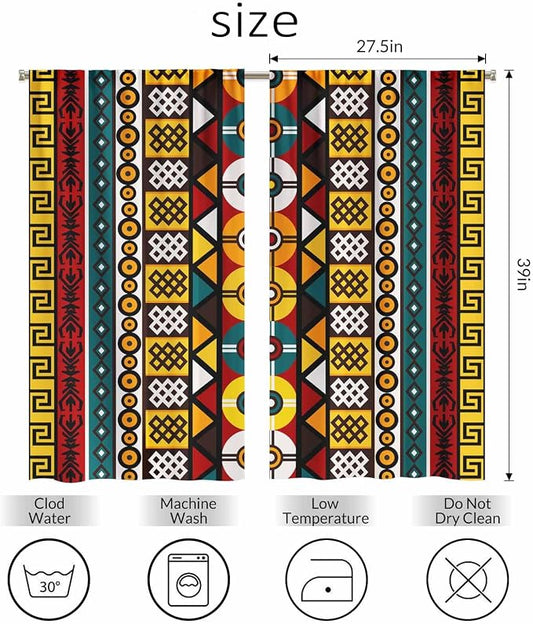 Kente Pattern Kitchen Curtains African Ancient Ethnic Tribal Geometrical Motifs - Image 2