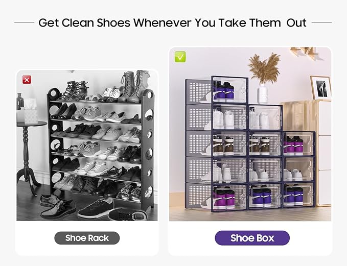 Kuject X-Large Shoe Storage Boxes Organizers Clear Plastic Stackable 12 Pack - Image 4