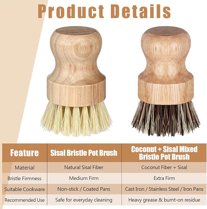 Nuenen 6 Packs Bamboo Dish Scrub Brushes Wooden Scrubbers Set Kitchen - Image 4