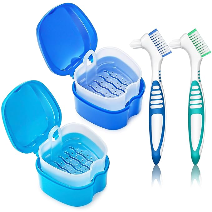Denture Cups for Soaking Dentures, Partial Denture Holder Case Retainer by EZEELAI