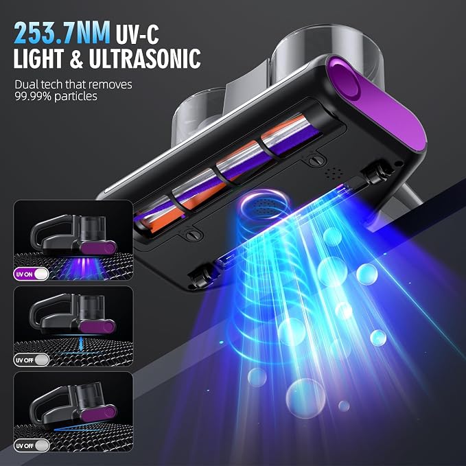 Mattress Vacuum Bed Vacuum Cleaner 16Kpa Suction 253.7nm UV-C Light, 140°F - Image 3