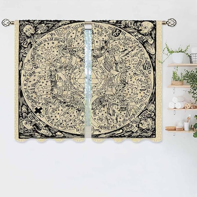 Planets Kitchen Curtains Old Astrology Ink Drawing Short Tier Curtains - Image 5
