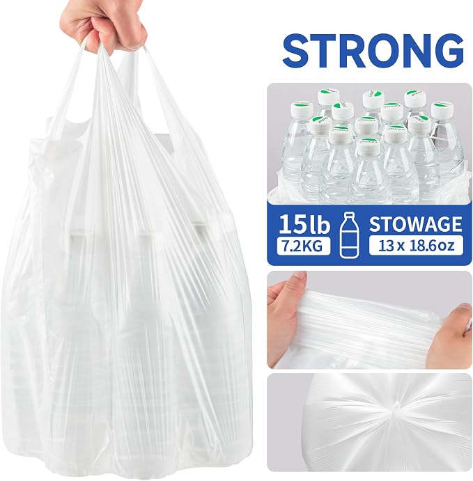 Small Trash Bags with Handles 2.6 Gallon 50 Count White - Image 4