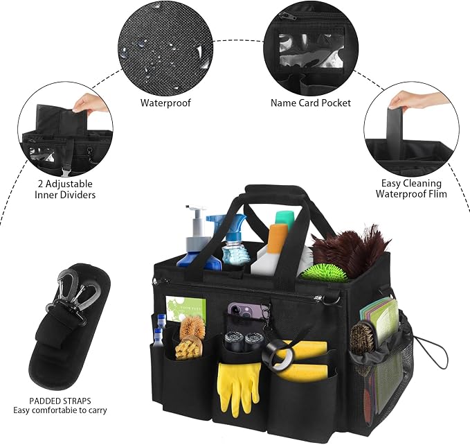Large Cleaning Caddy Tote with Removable Divider, Heavy-Duty Wearable Apron - Image 2
