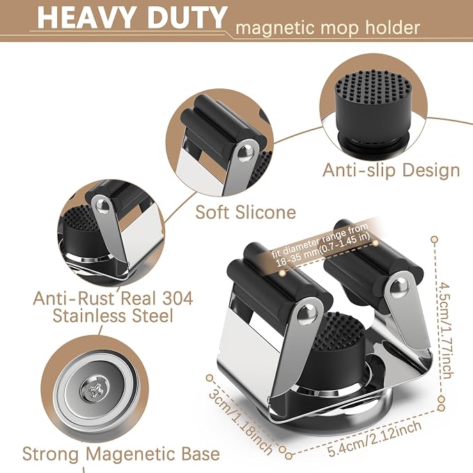 3-H Magnetic Broom Holder with Strong Magnetic Hook 8 Pack, Broom Holder Wall - Image 2