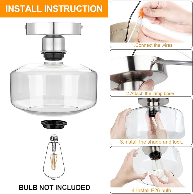 MAXvolador Industrial Semi Flush Mount Ceiling Light Brushed Nickel, Hanging - Image 4