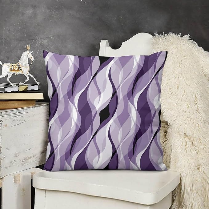 Purple Throw Pillow Covers Modern Abstract Purple and Grey Striped Decorations for Bedroom Living Room Farmhouse Sofa Pillows Bed Couch 20x20 Inch