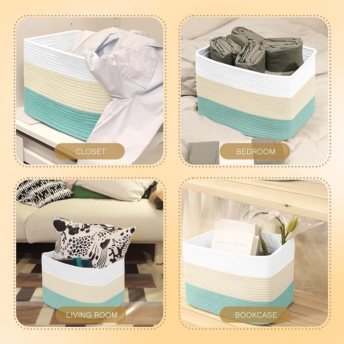 Hopegiver Woven Storage Baskets 15x11x10 Inch, 3 Pack Collapsible Cube Storage - Image 7